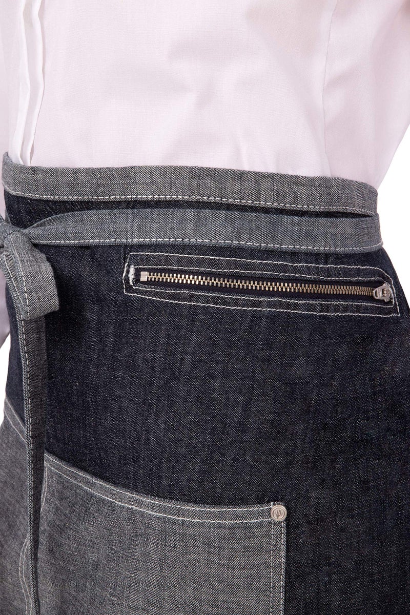 Chef Works Unisex Manhattan Half Bistro Apron, Indigo Blue, One Size - Image 3